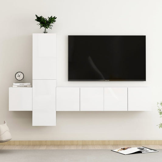 Berkfield 5 Piece TV Cabinet Set High Gloss White Engineered Wood
