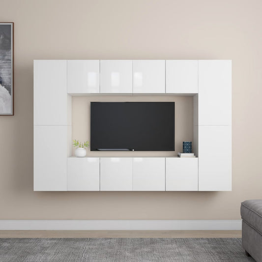 Berkfield 8 Piece TV Cabinet Set High Gloss White Engineered Wood