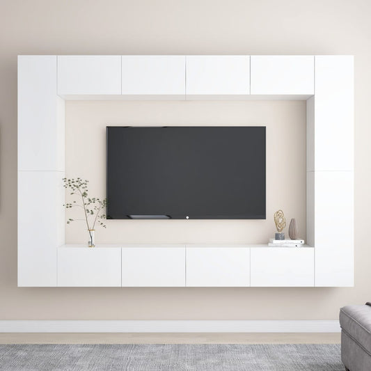 Berkfield 8 Piece TV Cabinet Set High Gloss White Engineered Wood