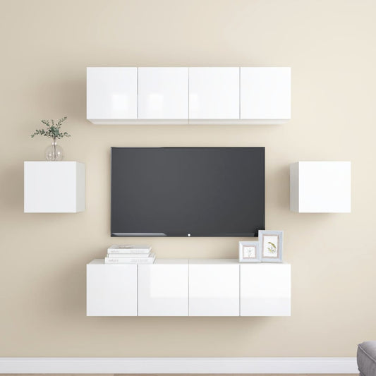 Berkfield 6 Piece TV Cabinet Set High Gloss White Engineered Wood