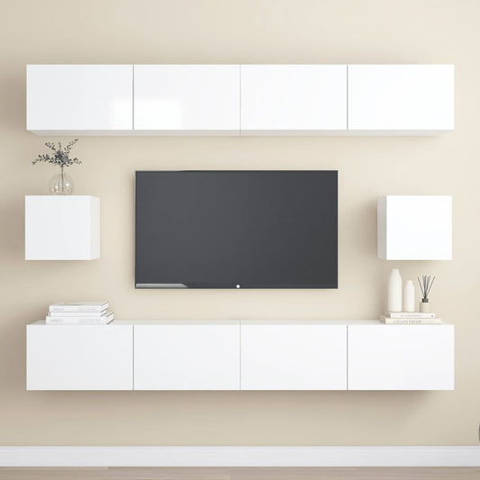 Berkfield 6 Piece TV Cabinet Set High Gloss White Engineered Wood