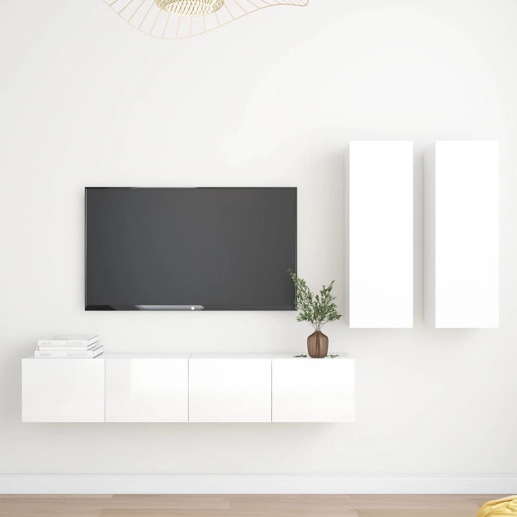 Berkfield 4 Piece TV Cabinet Set High Gloss White Engineered Wood