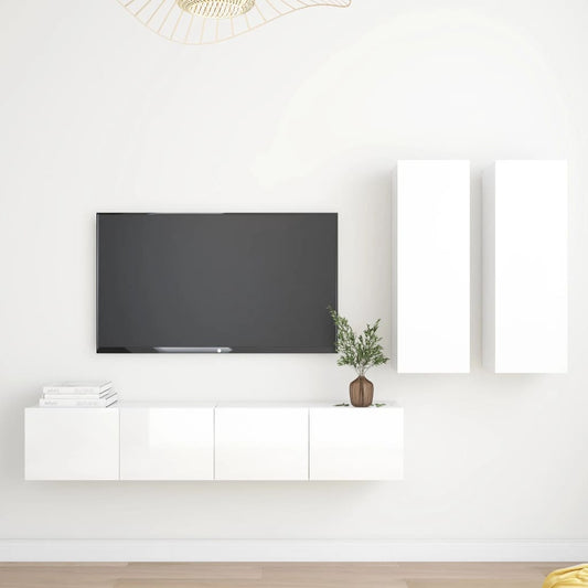 Berkfield 4 Piece TV Cabinet Set High Gloss White Engineered Wood