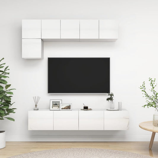 Berkfield 5 Piece TV Cabinet Set High Gloss White Engineered Wood