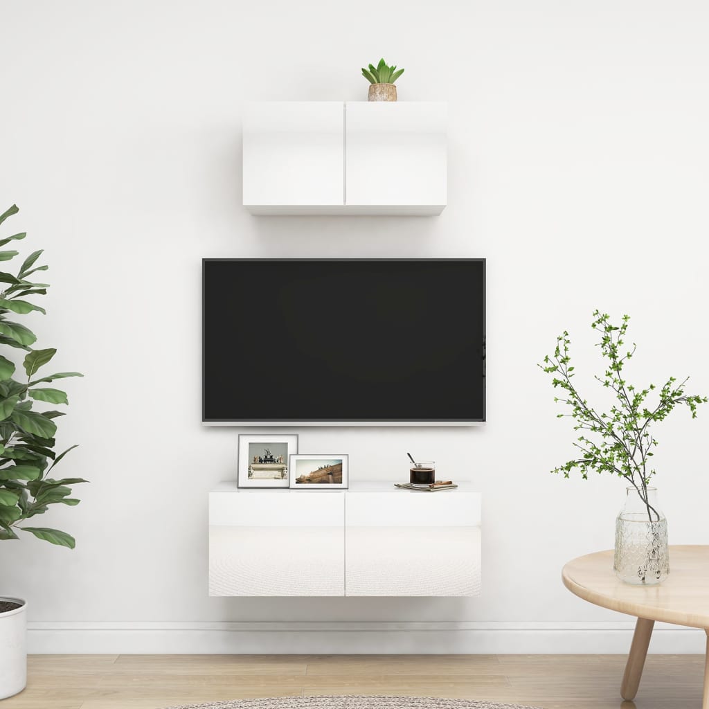 Berkfield 2 Piece TV Cabinet Set High Gloss White Engineered Wood