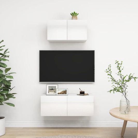 Berkfield 2 Piece TV Cabinet Set High Gloss White Engineered Wood
