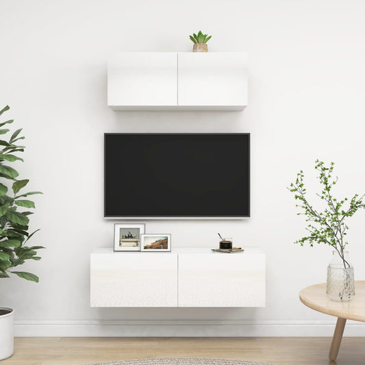 Berkfield 2 Piece TV Cabinet Set High Gloss White Engineered Wood