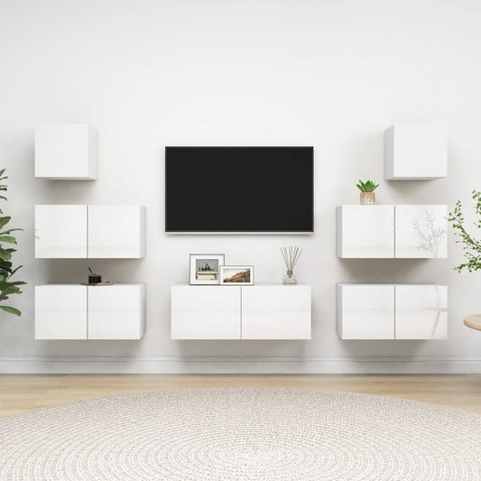 Berkfield 7 Piece TV Cabinet Set High Gloss White Engineered Wood