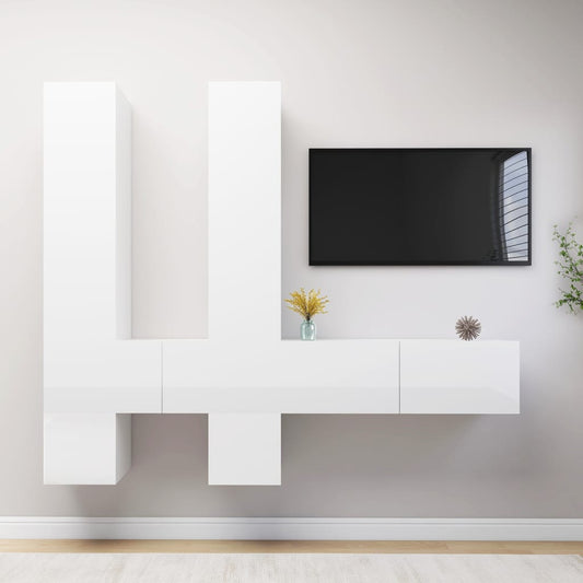 Berkfield 6 Piece TV Cabinet Set High Gloss White Engineered Wood