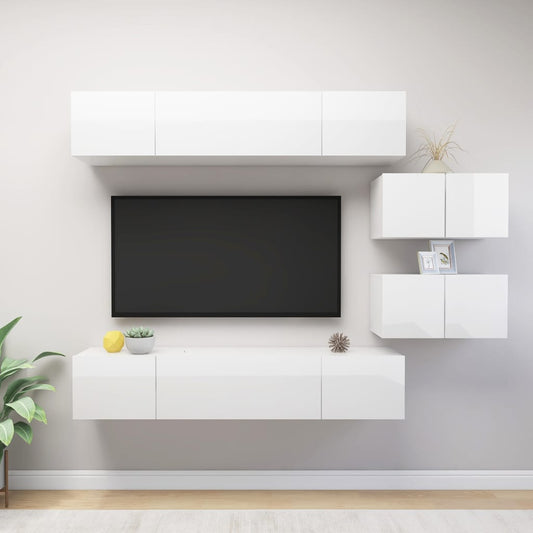 Berkfield 6 Piece TV Cabinet Set High Gloss White Engineered Wood
