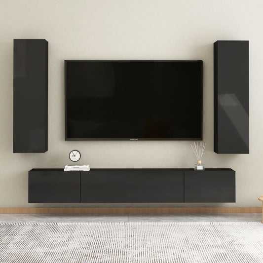 Berkfield 4 Piece TV Cabinet Set High Gloss Black Engineered Wood