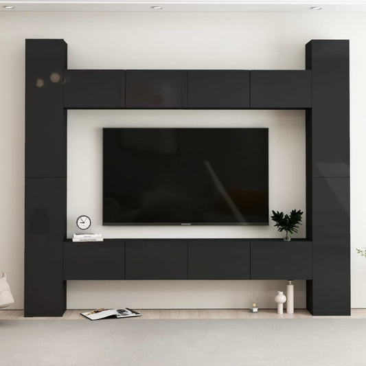 Berkfield 8 Piece TV Cabinet Set High Gloss Black Engineered Wood