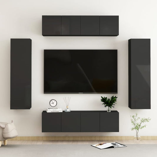 Berkfield 6 Piece TV Cabinet Set High Gloss Black Engineered Wood