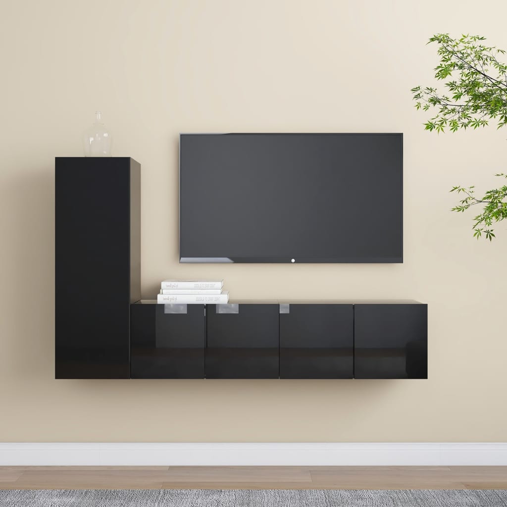 Berkfield 3 Piece TV Cabinet Set High Gloss Black Engineered Wood