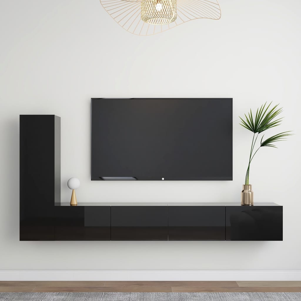 Berkfield 3 Piece TV Cabinet Set High Gloss Black Engineered Wood