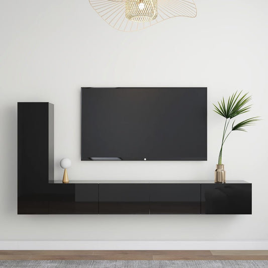Berkfield 3 Piece TV Cabinet Set High Gloss Black Engineered Wood