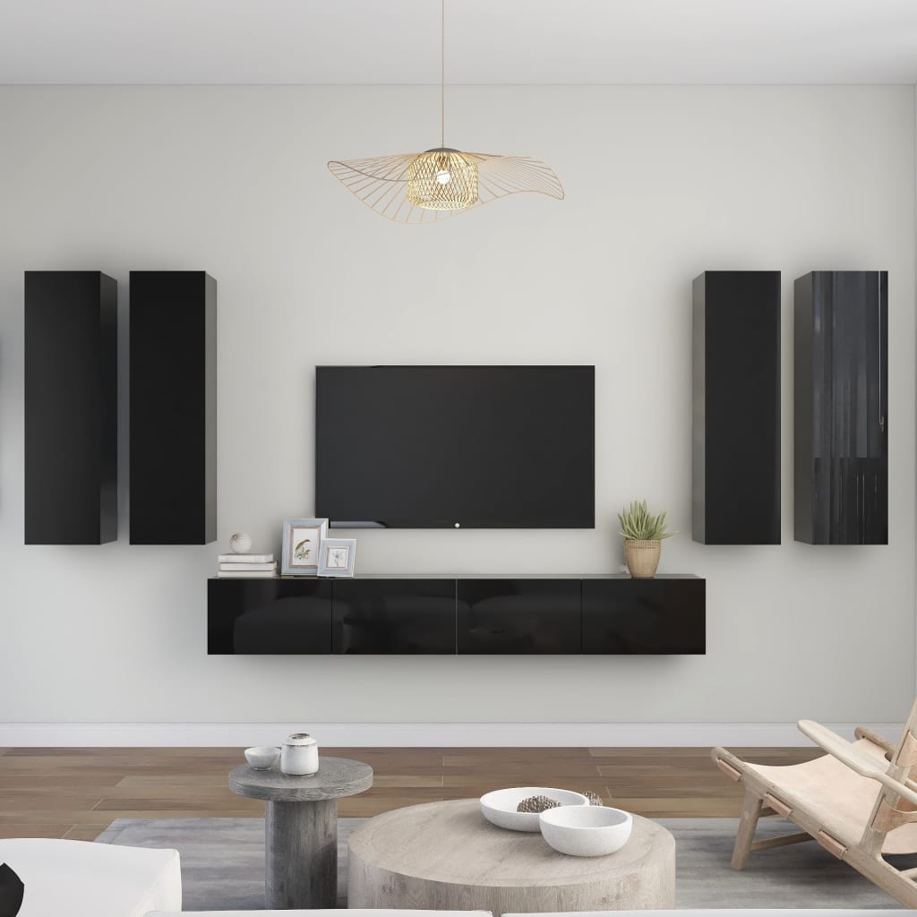 Berkfield 6 Piece TV Cabinet Set High Gloss Black Engineered Wood