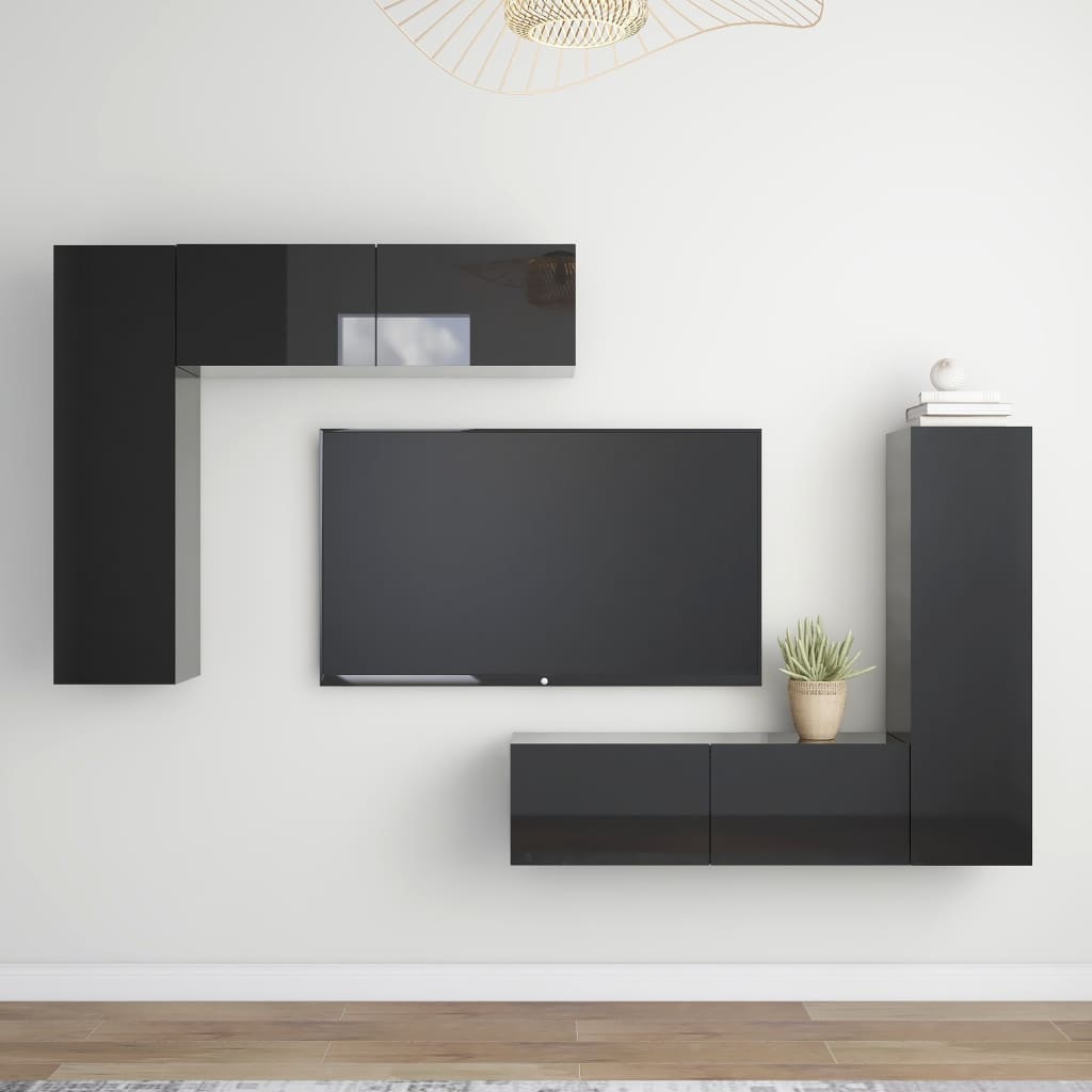 Berkfield 4 Piece TV Cabinet Set High Gloss Black Engineered Wood