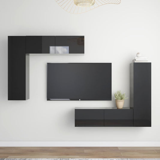 Berkfield 4 Piece TV Cabinet Set High Gloss Black Engineered Wood