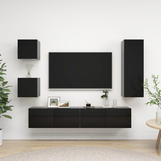 Berkfield 5 Piece TV Cabinet Set High Gloss Black Engineered Wood