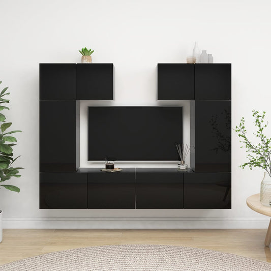 Berkfield 6 Piece TV Cabinet Set High Gloss Black Engineered Wood