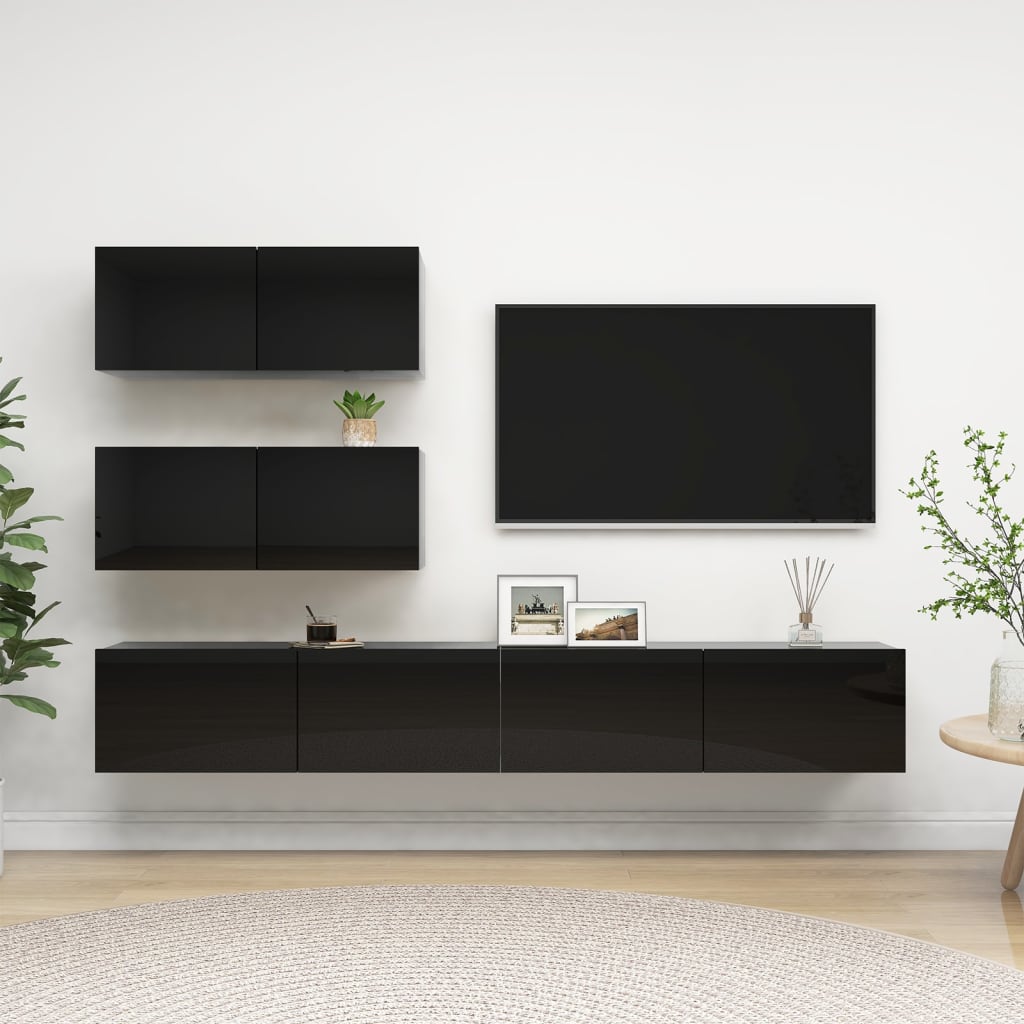 Berkfield 4 Piece TV Cabinet Set High Gloss Black Engineered Wood