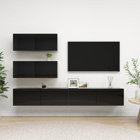 Berkfield 4 Piece TV Cabinet Set High Gloss Black Engineered Wood
