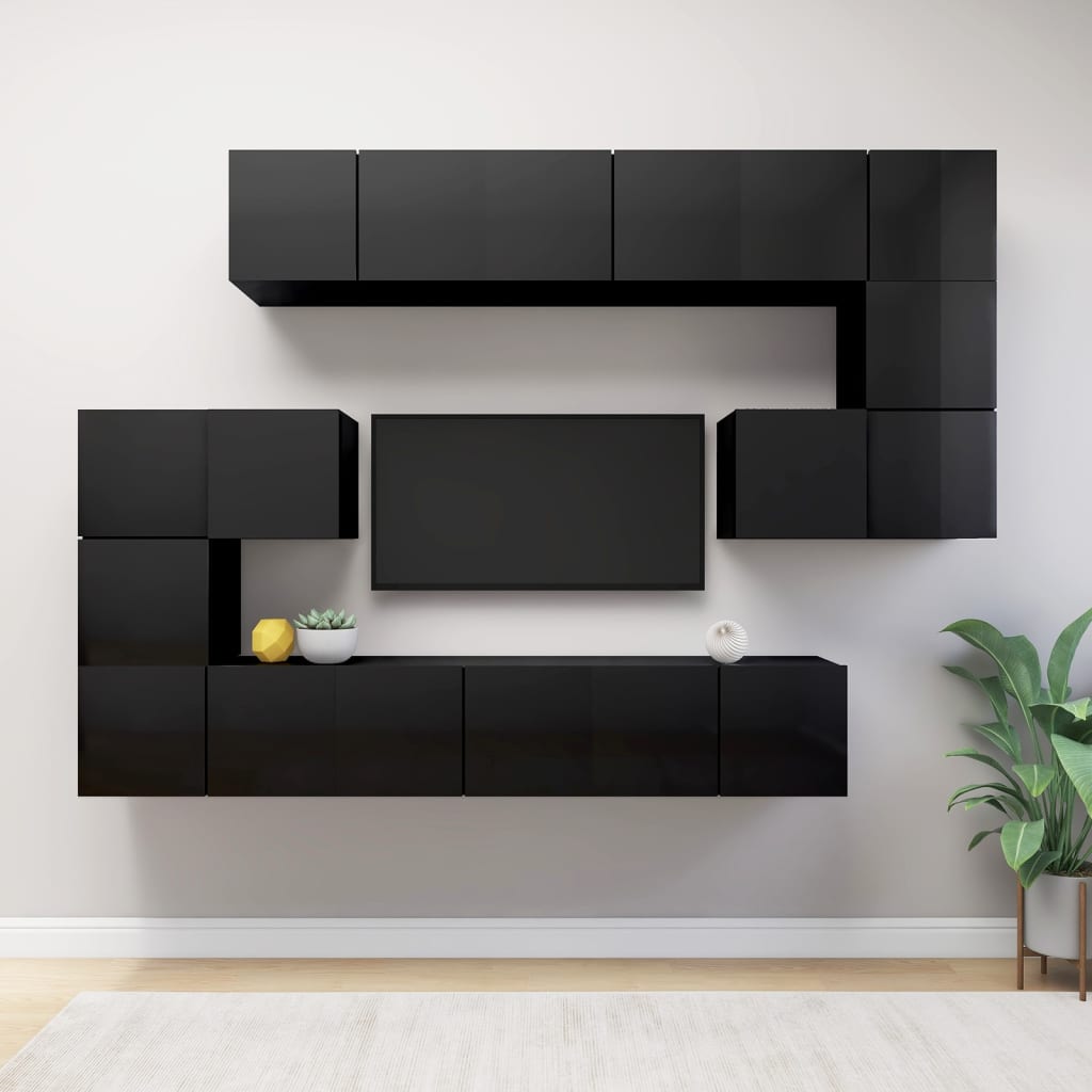 Berkfield 10 Piece TV Cabinet Set High Gloss Black Engineered Wood