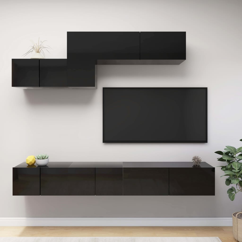 Berkfield 6 Piece TV Cabinet Set High Gloss Black Engineered Wood