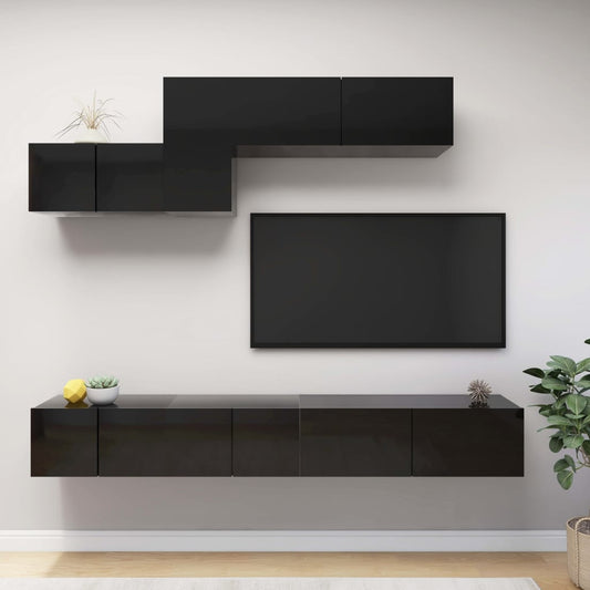 Berkfield 6 Piece TV Cabinet Set High Gloss Black Engineered Wood