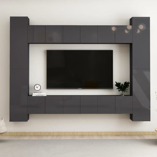 Berkfield 10 Piece TV Cabinet Set High Gloss Grey Engineered Wood