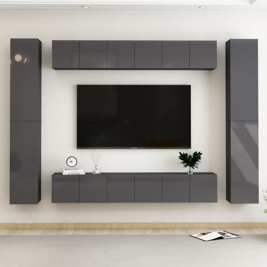 Berkfield 10 Piece TV Cabinet Set High Gloss Grey Engineered Wood