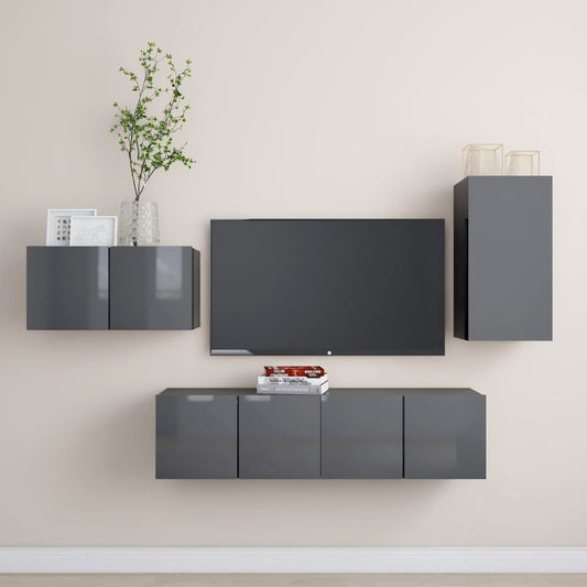 Berkfield 4 Piece TV Cabinet Set High Gloss Grey Engineered Wood
