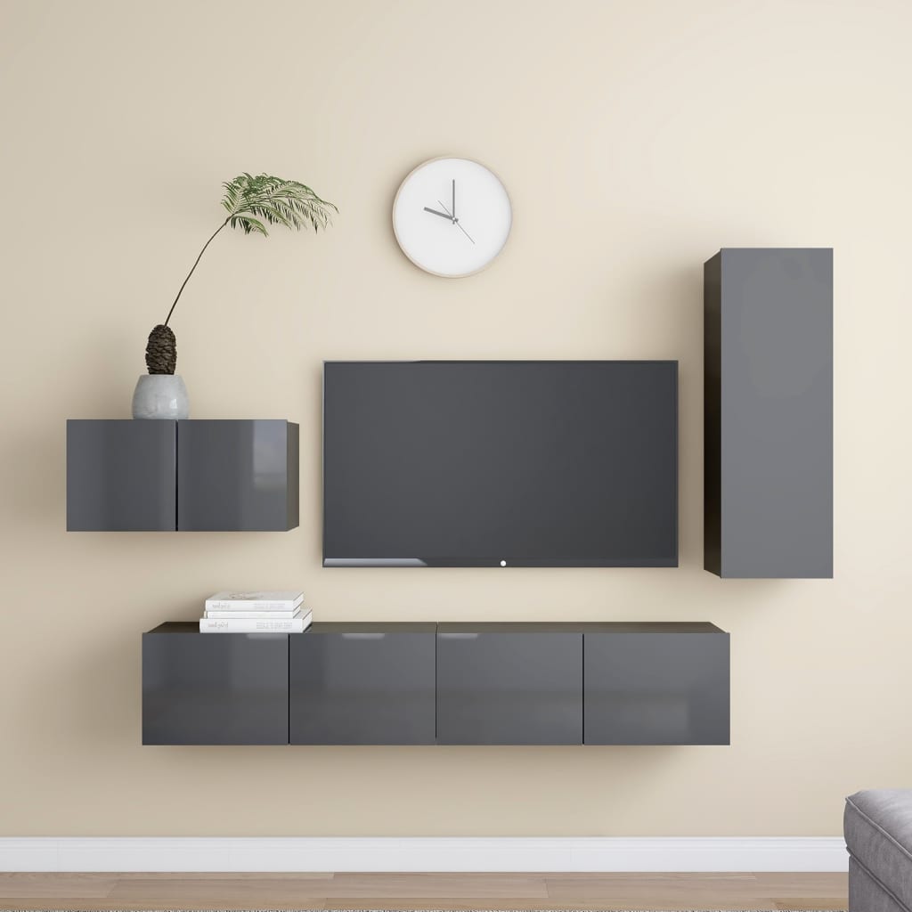Berkfield 4 Piece TV Cabinet Set High Gloss Grey Engineered Wood