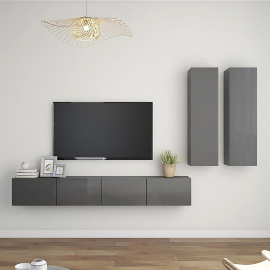 Berkfield 4 Piece TV Cabinet Set High Gloss Grey Engineered Wood