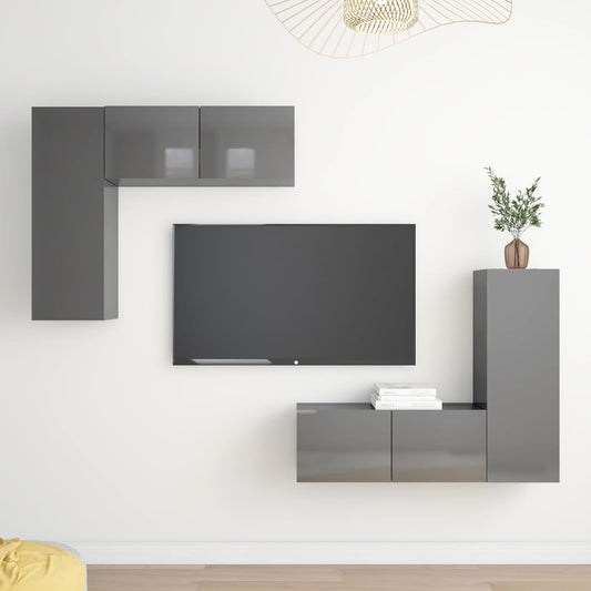 Berkfield 4 Piece TV Cabinet Set High Gloss Grey Engineered Wood