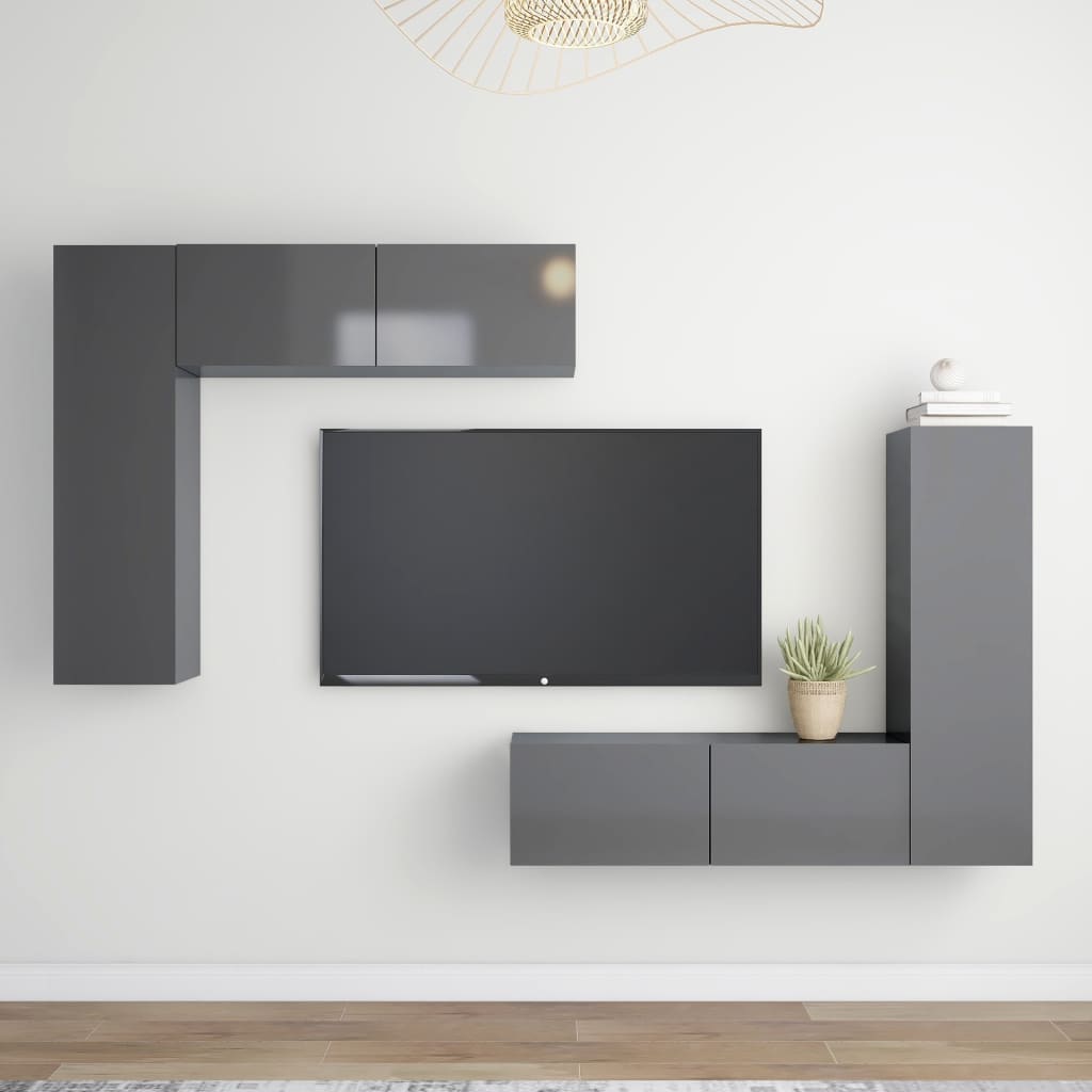 Berkfield 4 Piece TV Cabinet Set High Gloss Grey Engineered Wood