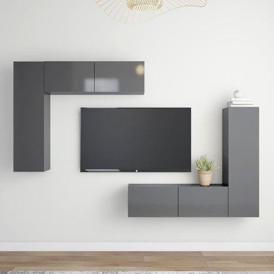 Berkfield 4 Piece TV Cabinet Set High Gloss Grey Engineered Wood