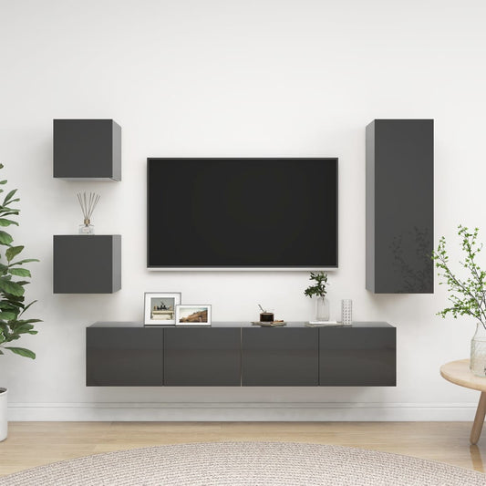 Berkfield 5 Piece TV Cabinet Set High Gloss Grey Engineered Wood