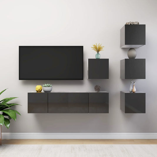 Berkfield 6 Piece TV Cabinet Set High Gloss Grey Engineered Wood