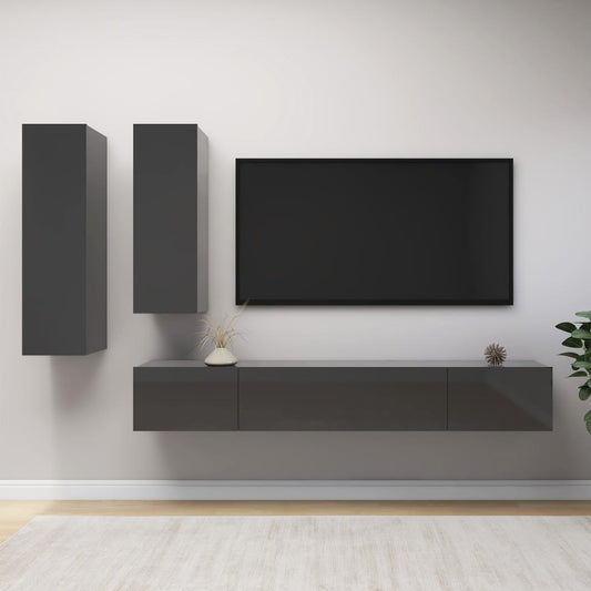 Berkfield 4 Piece TV Cabinet Set High Gloss Grey Engineered Wood