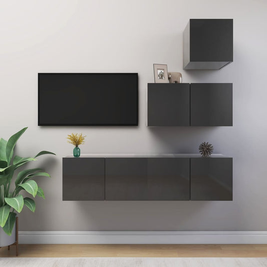 Berkfield 4 Piece TV Cabinet Set High Gloss Grey Engineered Wood