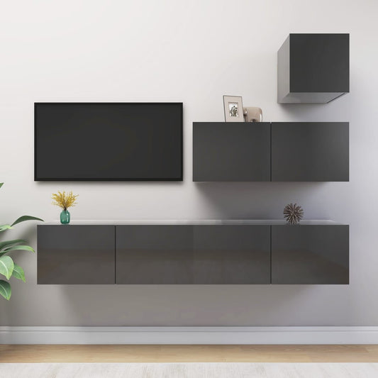 Berkfield 4 Piece TV Cabinet Set High Gloss Grey Engineered Wood
