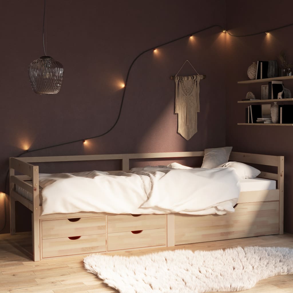 Berkfield Bed Frame with Drawers&Cabinet Solid Pinewood 90x200 cm
