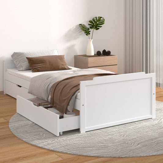 Berkfield Bed Frame with Drawers White Solid Wood Pine 90x200 cm