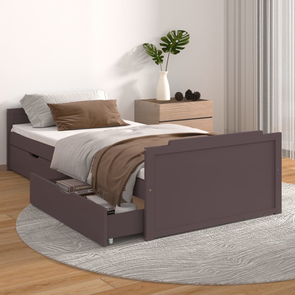 Berkfield Bed Frame with Drawers Dark Brown Solid Wood Pine 90x200 cm