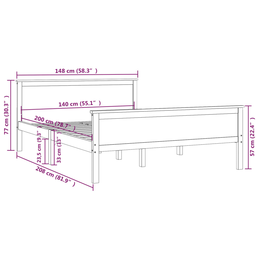 Berkfield Bed Frame Solid Wood Pine 140x200 cm