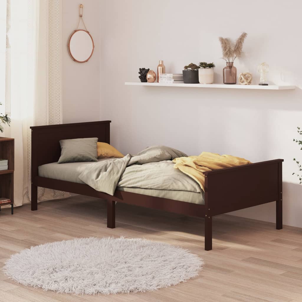 Berkfield Bed Frame Dark Brown Solid Wood Pine 100x200 cm