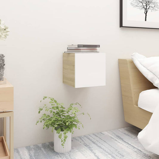 Berkfield Bedside Cabinet White and Sonoma Oak 30.5x30x30 cm Engineered Wood