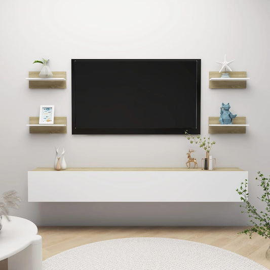 Berkfield Wall Shelves 4 pcs White and Sonoma Oak 40x11.5x18cm